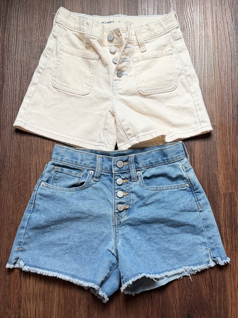 Old Navy Kids - Girls Cream High-Rise & Blue Button-Front Jean Shorts